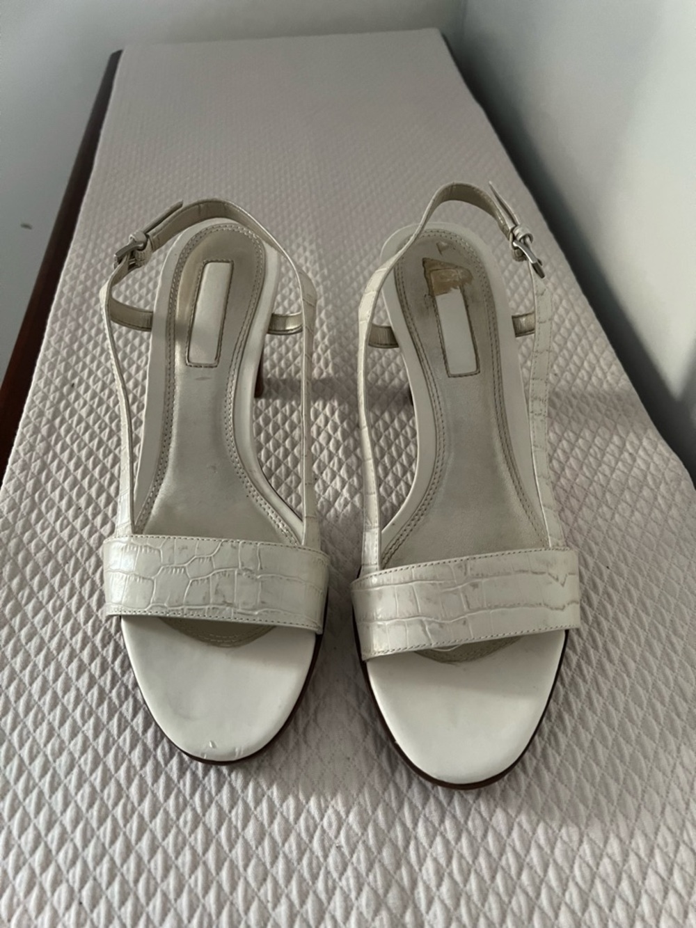 Unisa cream Croc-Textured Slingback Block Heels